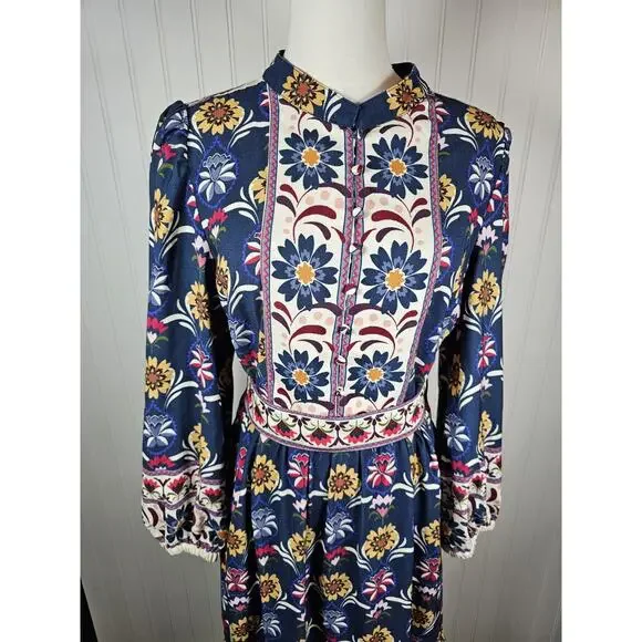 Untuckit Flora Dress Women's Size M EUC Cottage Bohemian Navy Floral - Picture 3 of 13